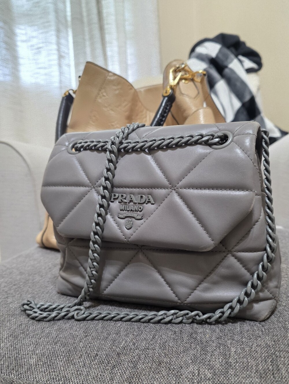 Prada Systems Leather Quilted Crossbody Bag with Chain Strap